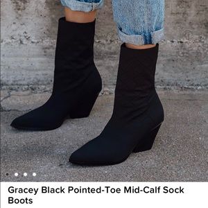 Pointed toe mid calf sock boot